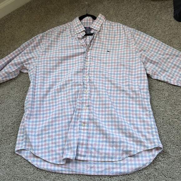 Vineyard Vines Other - Men's Vineyard Vines Pink Blue Plaid Whale Shirt 100% Cotton Size Extra Large